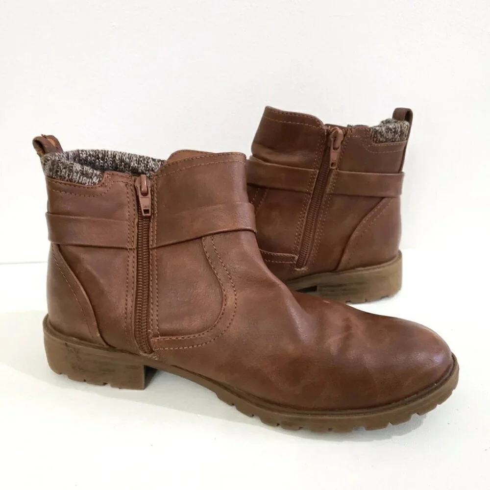 Wonder Nation Brown Sweater Knit Ankle Boots Girls Sz 6